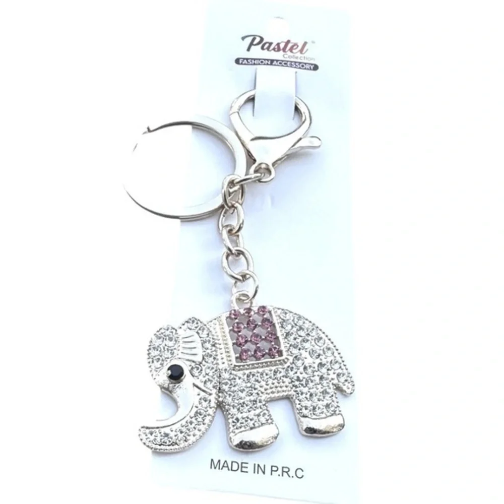 3/$25 Pastel Sparkle.Collection Jeweled Gold & Pink Elephant Keychain Bag Charm